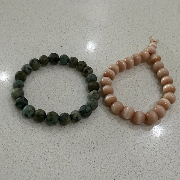 African Turquoise Jasper and Glass Bead Bracelets - Picture 4 of 5